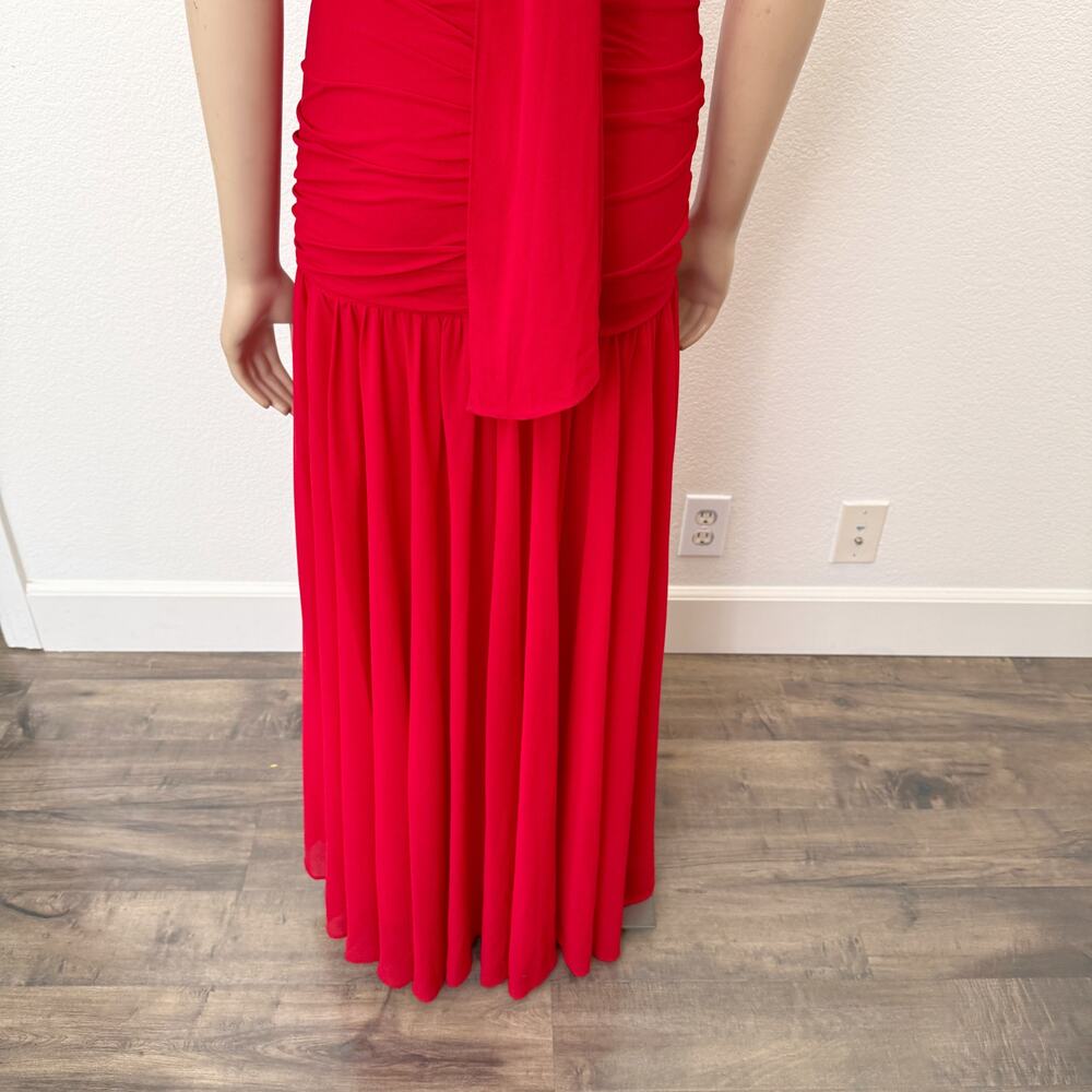[Anthropologie] Bardot Red Mave Halter Neck Maxi Dress Low Back Ruched Slit 12 - Picture 9 of 12